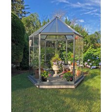 8ft Palram Oasis Hexagonal Greenhouse in Grey - in situ