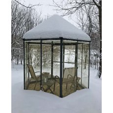 8ft Palram Oasis Hexagonal Greenhouse in Grey - in the snow