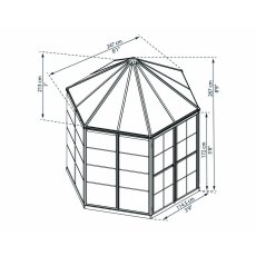 8ft Palram Oasis Hexagonal Greenhouse in Grey - dimensions