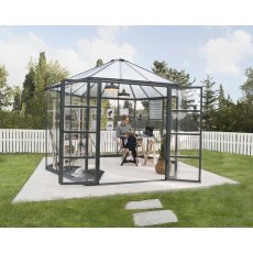 12ft Palram Oasis Hexagonal Greenhouse in Grey - in situ