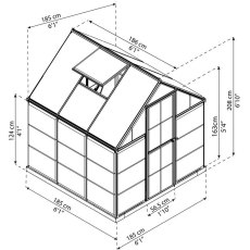 6 x 6 Palram Hybrid Greenhouse in Silver - dimensions