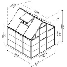 6 x 6 Palram Hybrid Greenhouse in Green - dimensions