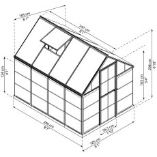 6 x 8 Palram Hybrid Greenhouse in Silver - dimensions