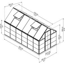 6 x 12 Palram Hybrid Greenhouse in Silver - dimensions