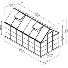 6 x 12 Palram Hybrid Greenhouse in Green - dimensions