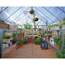 Palram Hybrid Greenhouse in Silver - interior with optional shelving unit