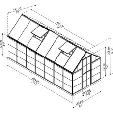6 x 14 Palram Hybrid Greenhouse in Green - dimensions