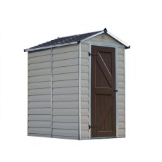 4 x 6 Palram Skylight Plastic Apex Shed - Tan -  white background with door closed