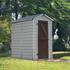 4 x 6 Palram Skylight Plastic Apex Shed - Tan -  with background and door closed