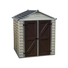 6x5 Palram Skylight Plastic Apex Shed - Tan - white background and door closed