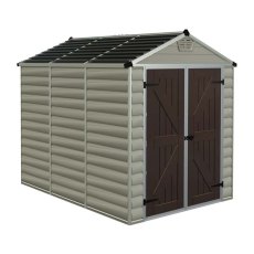 6x8 Palram Skylight Plastic Apex Shed - Tan - white background and doors closed