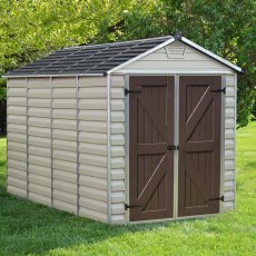 6x10 Palram Skylight Plastic Apex Shed - Tan - with background