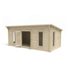 10 x 20 Forest Arley Pent Log Cabin - 3/4 view doors open