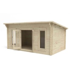 10 x 16 Forest Elmley Pent Log Cabin - 3/4 view doors open