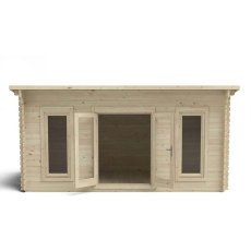 10 x 16 Forest Elmley Pent Log Cabin - front view doors opne