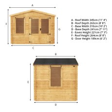 2.6m x 3.3m Mercia Log Cabin 19mm Logs - Dimensions