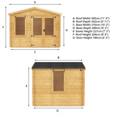 3.3m x 3m Mercia Log Cabin 19mm Logs - home gym