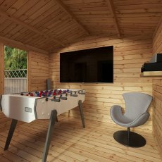 3.3m x 3.4m Mercia Log Cabin with Veranda 19mm Logs - games room