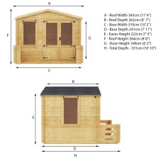 3.3m x 3.4m Mercia Log Cabin with Veranda 19mm Logs - home gym