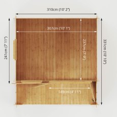 3.3m x 3.4m Mercia Log Cabin with Veranda 19mm Logs - interior space