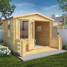 3.3m x 3.4m Mercia Log Cabin with Veranda 19mm Logs - open doors