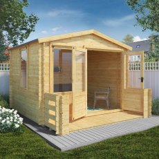 3.3m x 3.7m Mercia Log Cabin with Veranda 19mm Logs - doors open