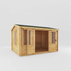 Empty Mercia Reverse Apex Log Cabin 13x10 showing open double doors and interior space.