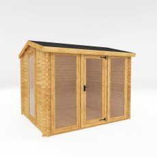 3m x 2.5m Mercia Log Cabin - 19mm - isolated angle view, doors closed