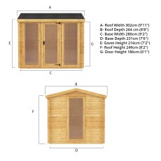 3m x 2.5m Mercia Log Cabin - 19mm - dimensions