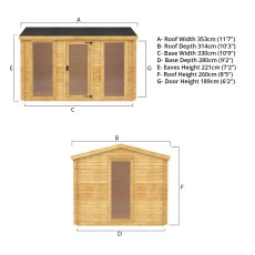 3.5m X 3m Mercia Log Cabin - 19mm - dimensions