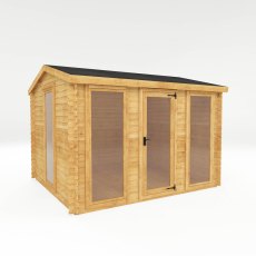 3.5m X 3m Mercia Log Cabin - 19mm - isolated angle view, doors closed
