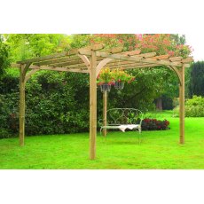 Forest Ultima Pergola - Pressure Treated - shown with garden accessories