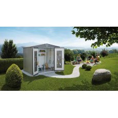 8 x 5 Biohort Europa 3 Metal Shed - In situ distant shot