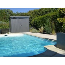 9 x 8 Biohort HighLine H3 Metal Shed - Single Door - Customer image behind pool