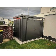 9 x 8 Biohort HighLine H3 Metal Shed - Double Door - Customer image in corner of garden