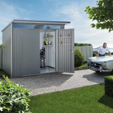 8 x 7 Biohort AvantGarde A5 Metal Shed - Double Door - Metallic quartz grey in situ