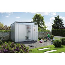 8 x 7 Biohort AvantGarde A5 Metal Shed - Double Door - Metallic silver grey in situ