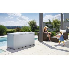 5 x 2 Biohort LoungeBox 160 - Metallic Silver in situ by the pool