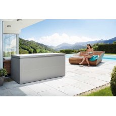 7 x 3 Biohort LoungeBox 200 - Metallic Silver in situ by the pool