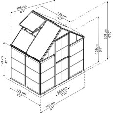 6 x 4 Palram Hybrid Greenhouse in Grey - dimensions