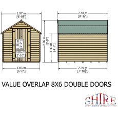 8 x 6 Shire Value Overlap Shed with double doors - Windowless - external dimensions