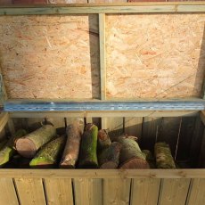 4 x 2 Shire Pressure Treated Log Box with Planed Timber - lid open and filled with logs