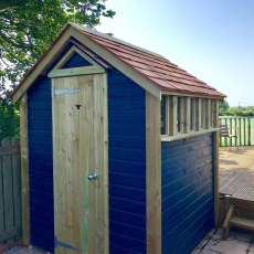Thorndown Wood Paint - Bishop Blue - Painted on a wooden garden shed
