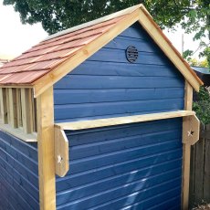 Thorndown Wood Paint - Bishop Blue - Painted on a wooden shed