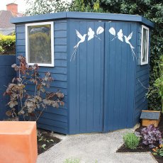 Thorndown Wood Paint - Bishop Blue - Painted on a corner shed