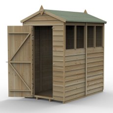 6 x 4 Forest 4Life Overlap Apex Wooden Shed - with 4 Windows - isolated with door closed