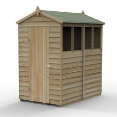6 x 4 Forest 4Life Overlap Apex Wooden Shed - with 4 Windows - isolated with door closed