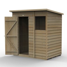 6 x 4 Forest 4Life Overlap Pent Wooden Shed - isolated with door open