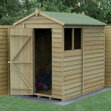 7 x 5 Forest 4Life Overlap Apex Wooden Shed - in situ with door open