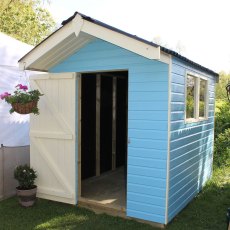 Thorndown Wood Paint 150ml - Adonis Blue - Painted on wooden shed